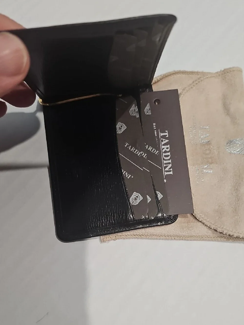 Tardini Black Leather Women's Money Clip Wallet